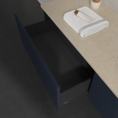 Bild von VILLEROY BOCH Antao Waschbeckenunterschrank, 2 Auszüge, 1600 x 360 x 500 mm, Front mit Struktur, Midnight Blue Matt Lacquer / Botticino #K38153HG