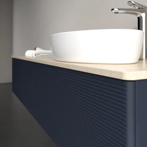 Bild von VILLEROY BOCH Antao Waschbeckenunterschrank, 2 Auszüge, 1600 x 360 x 500 mm, Front mit Struktur, Midnight Blue Matt Lacquer / Botticino #K38153HG