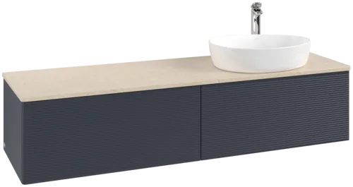 Зображення з  VILLEROY BOCH Antao Vanity unit, 2 pull-out compartments, 1600 x 360 x 500 mm, Front with grain texture, Midnight Blue Matt Lacquer / Botticino #K38153HG
