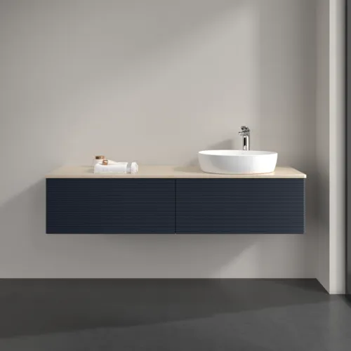 Bild von VILLEROY BOCH Antao Waschbeckenunterschrank, 2 Auszüge, 1600 x 360 x 500 mm, Front mit Struktur, Midnight Blue Matt Lacquer / Botticino #K38153HG