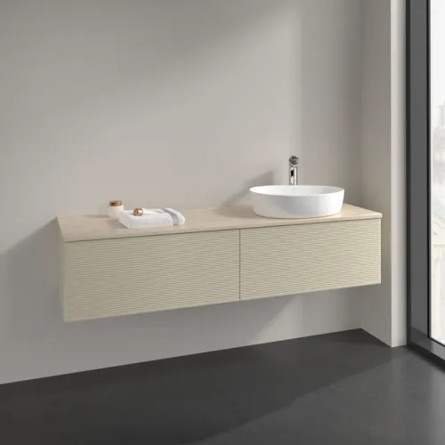 Bild von VILLEROY BOCH Antao Waschbeckenunterschrank, 2 Auszüge, 1600 x 360 x 500 mm, Front mit Struktur, Silk Grey Matt Lacquer / Botticino #K38153HJ