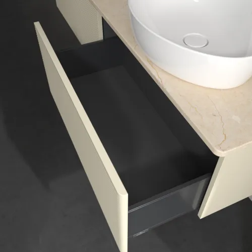 Bild von VILLEROY BOCH Antao Waschbeckenunterschrank, 2 Auszüge, 1600 x 360 x 500 mm, Front mit Struktur, Silk Grey Matt Lacquer / Botticino #K38153HJ