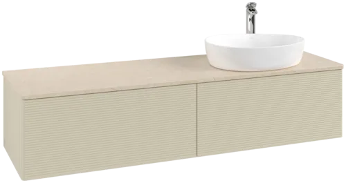 Зображення з  VILLEROY BOCH Antao Vanity unit, 2 pull-out compartments, 1600 x 360 x 500 mm, Front with grain texture, Silk Grey Matt Lacquer / Botticino #K38153HJ