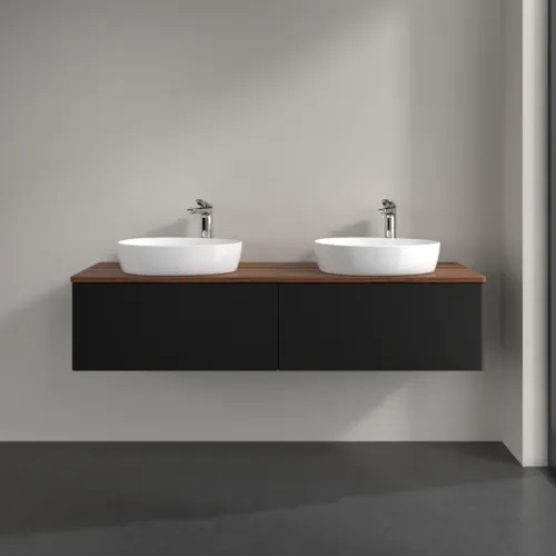 Bild von VILLEROY BOCH Antao Waschbeckenunterschrank, 2 Auszüge, 1600 x 360 x 500 mm, Front ohne Struktur, Black Matt Lacquer / Warm Walnut #K39052PD