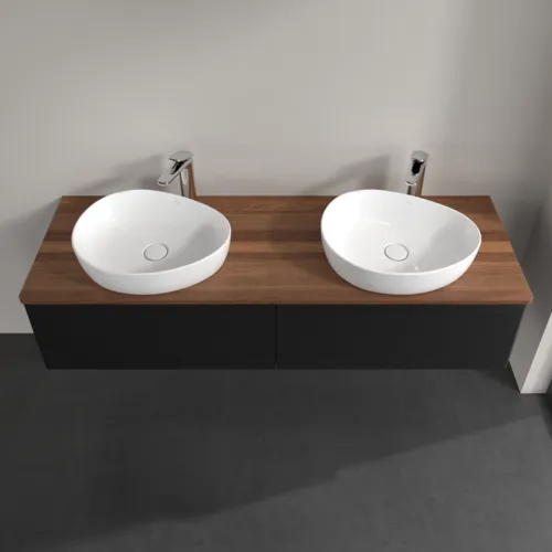 Bild von VILLEROY BOCH Antao Waschbeckenunterschrank, 2 Auszüge, 1600 x 360 x 500 mm, Front ohne Struktur, Black Matt Lacquer / Warm Walnut #K39052PD