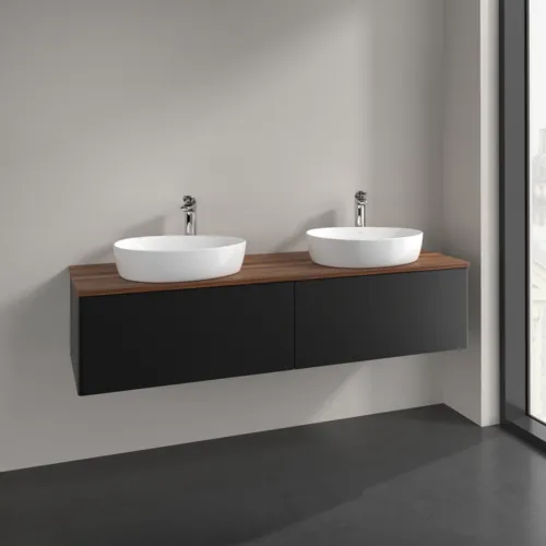 Bild von VILLEROY BOCH Antao Waschbeckenunterschrank, 2 Auszüge, 1600 x 360 x 500 mm, Front ohne Struktur, Black Matt Lacquer / Warm Walnut #K39052PD