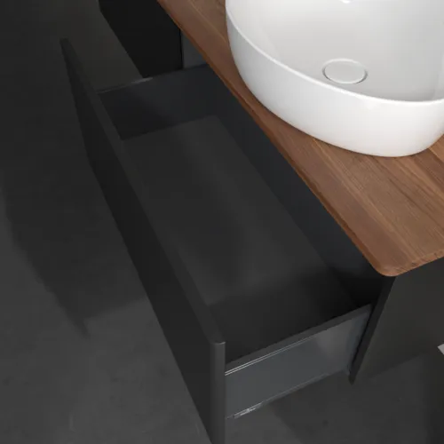 Bild von VILLEROY BOCH Antao Waschbeckenunterschrank, 2 Auszüge, 1600 x 360 x 500 mm, Front ohne Struktur, Black Matt Lacquer / Warm Walnut #K39052PD