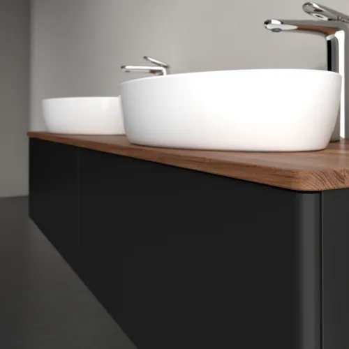 Bild von VILLEROY BOCH Antao Waschbeckenunterschrank, 2 Auszüge, 1600 x 360 x 500 mm, Front ohne Struktur, Black Matt Lacquer / Warm Walnut #K39052PD