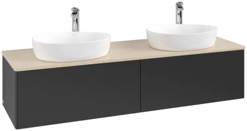 Зображення з  VILLEROY BOCH Antao Vanity unit, 2 pull-out compartments, 1600 x 360 x 500 mm, Front without structure, Black Matt Lacquer / Botticino #K39053PD