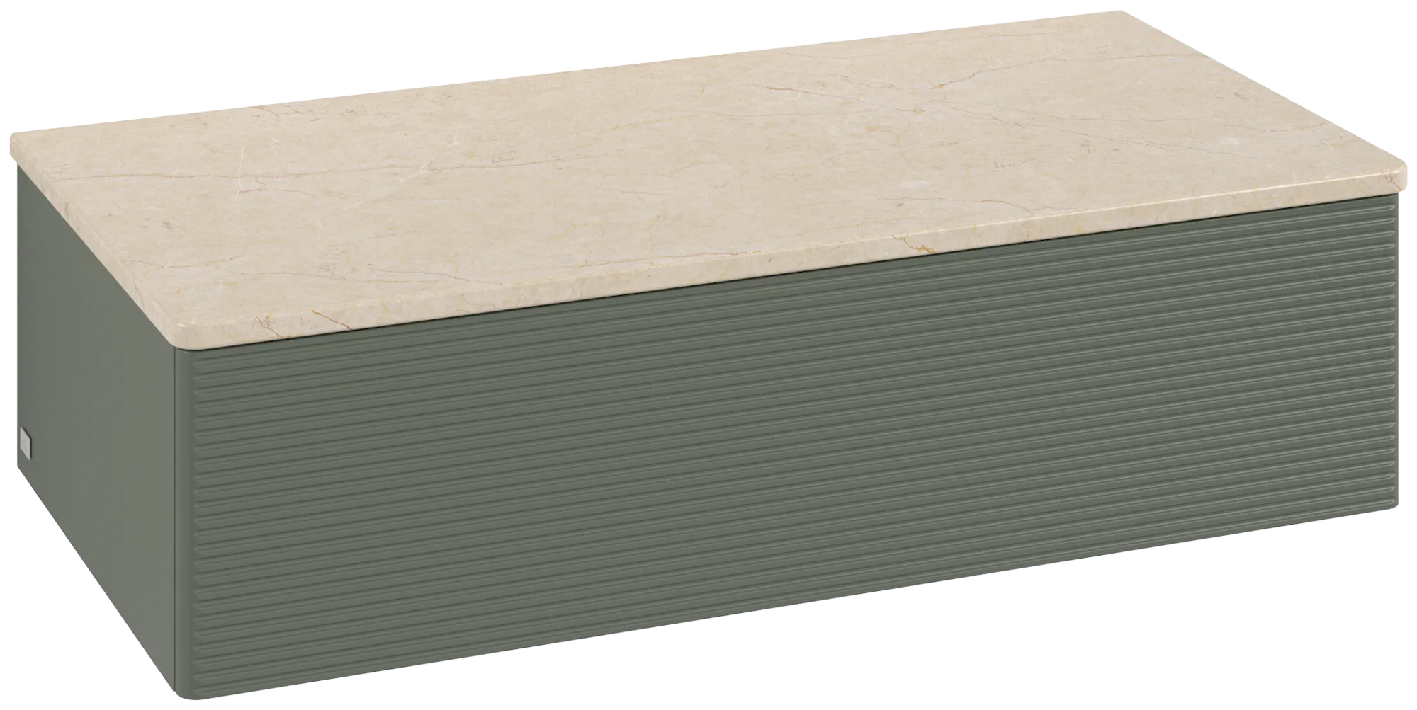 εικόνα του VILLEROY BOCH Antao Sideboard, 1 pull-out compartment, 1000 x 268 x 500 mm, Front with grain texture, Leaf Green Matt Lacquer / Botticino #K40103HL