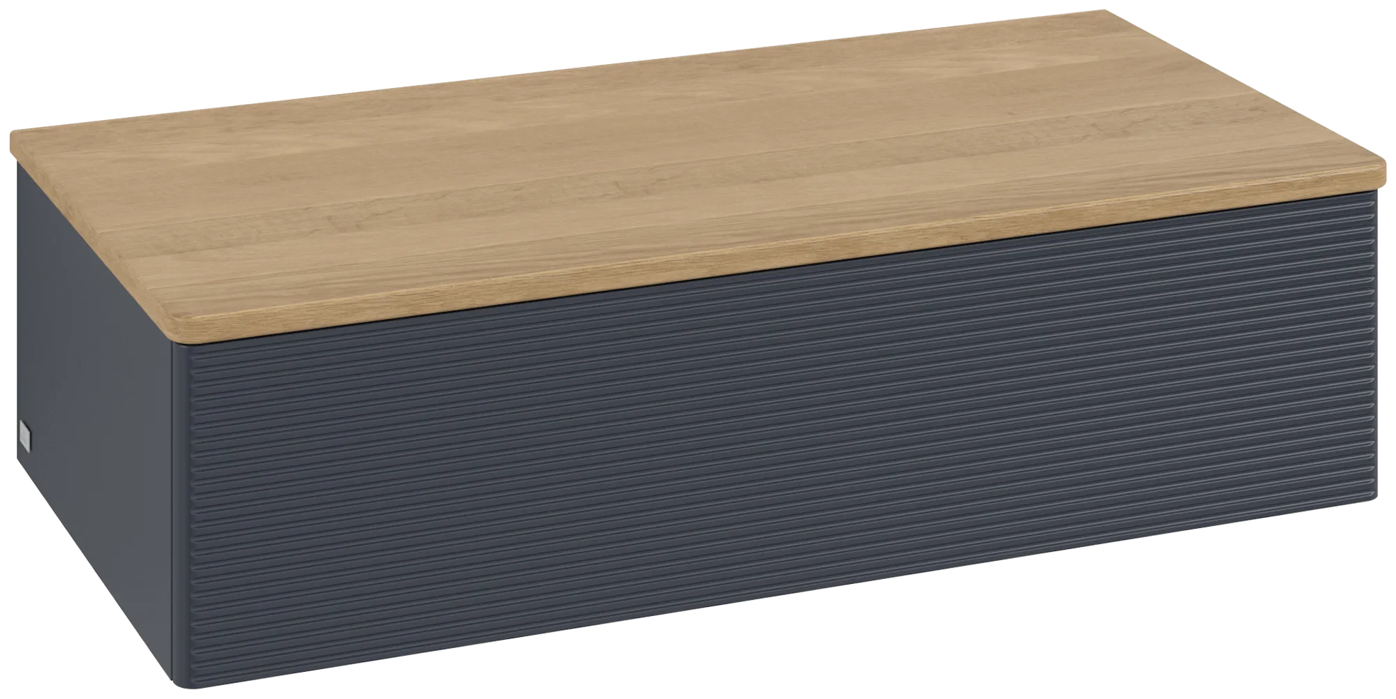 εικόνα του VILLEROY BOCH Antao Sideboard, 1 pull-out compartment, 1000 x 268 x 500 mm, Front with grain texture, Midnight Blue Matt Lacquer / Honey Oak #K40101HG