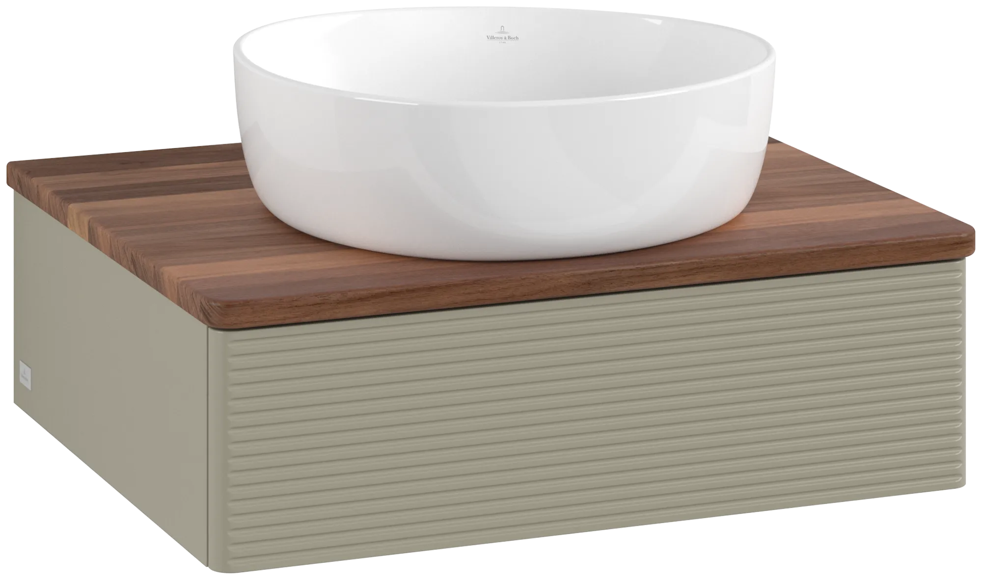 Picture of VILLEROY BOCH Antao Vanity unit, with lighting, 1 pull-out compartment, 600 x 190 x 500 mm, Front with grain texture, Stone Grey Matt Lacquer / Warm Walnut #L07112HK