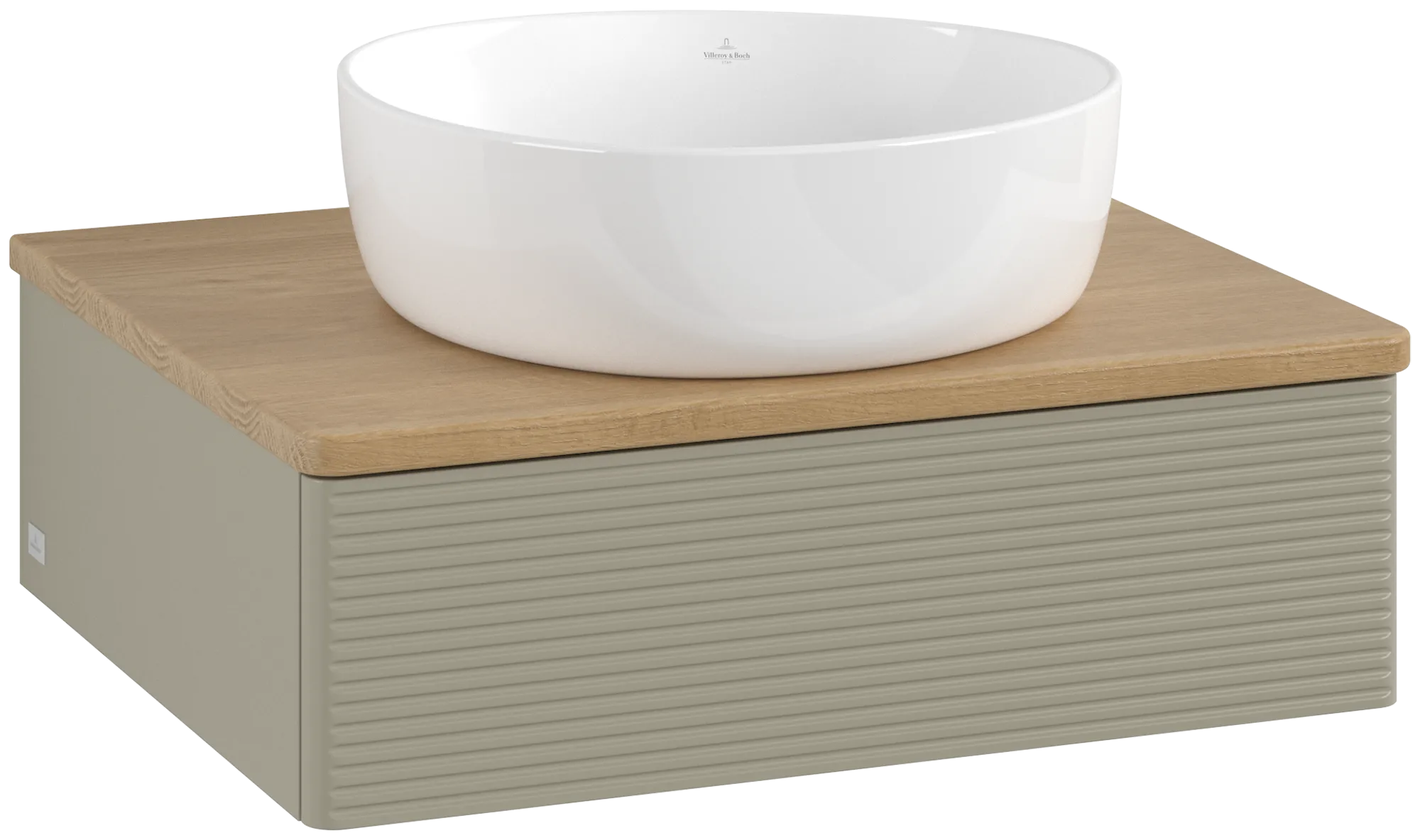 Picture of VILLEROY BOCH Antao Vanity unit, with lighting, 1 pull-out compartment, 600 x 190 x 500 mm, Front with grain texture, Stone Grey Matt Lacquer / Honey Oak #L07111HK