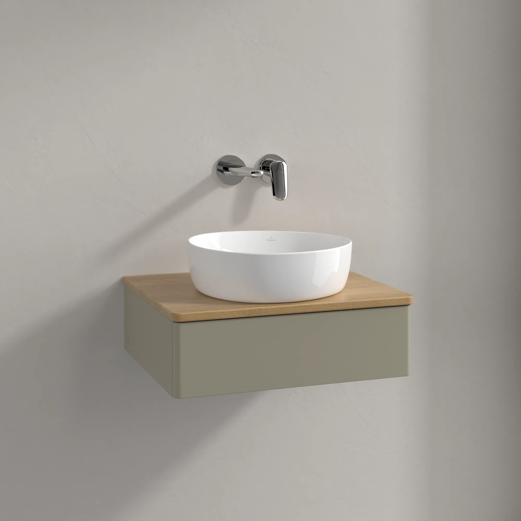 Obrázek VILLEROY BOCH Antao Vanity unit, with lighting, 1 pull-out compartment, 600 x 190 x 500 mm, Front without structure, Stone Grey Matt Lacquer / Honey Oak #L07011HK