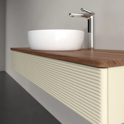Bild von VILLEROY BOCH Antao Waschbeckenunterschrank, mit Beleuchtung, 1 Auszug, 1200 x 190 x 500 mm, Front mit Struktur, Silk Grey Matt Lacquer / Warm Walnut #L10152HJ