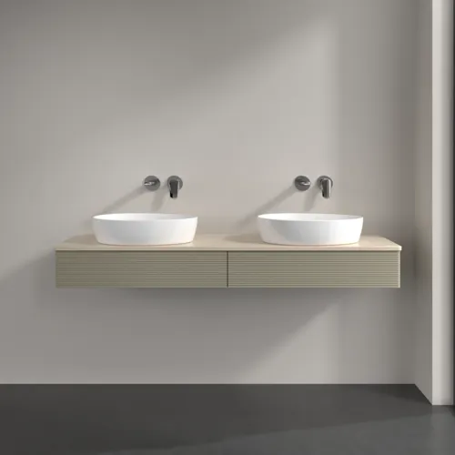 VILLEROY BOCH Antao Waschbeckenunterschrank, mit Beleuchtung, 2 Auszüge, 1600 x 190 x 500 mm, Front mit Struktur, Stone Grey Matt Lacquer / Botticino #L17113HK, Bild 3