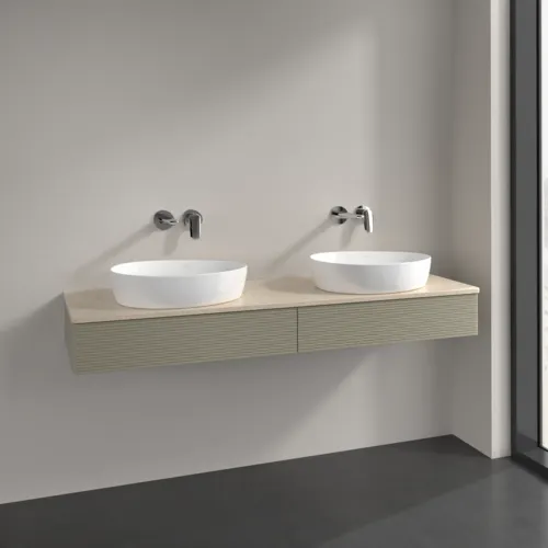 VILLEROY BOCH Antao Waschbeckenunterschrank, mit Beleuchtung, 2 Auszüge, 1600 x 190 x 500 mm, Front mit Struktur, Stone Grey Matt Lacquer / Botticino #L17113HK, Bild 2