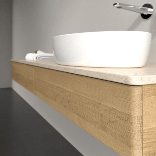 VILLEROY BOCH Antao Waschbeckenunterschrank, mit Beleuchtung, 2 Auszüge, 1600 x 190 x 500 mm, Front ohne Struktur, Honey Oak / Botticino #L16013HN, Bild 5
