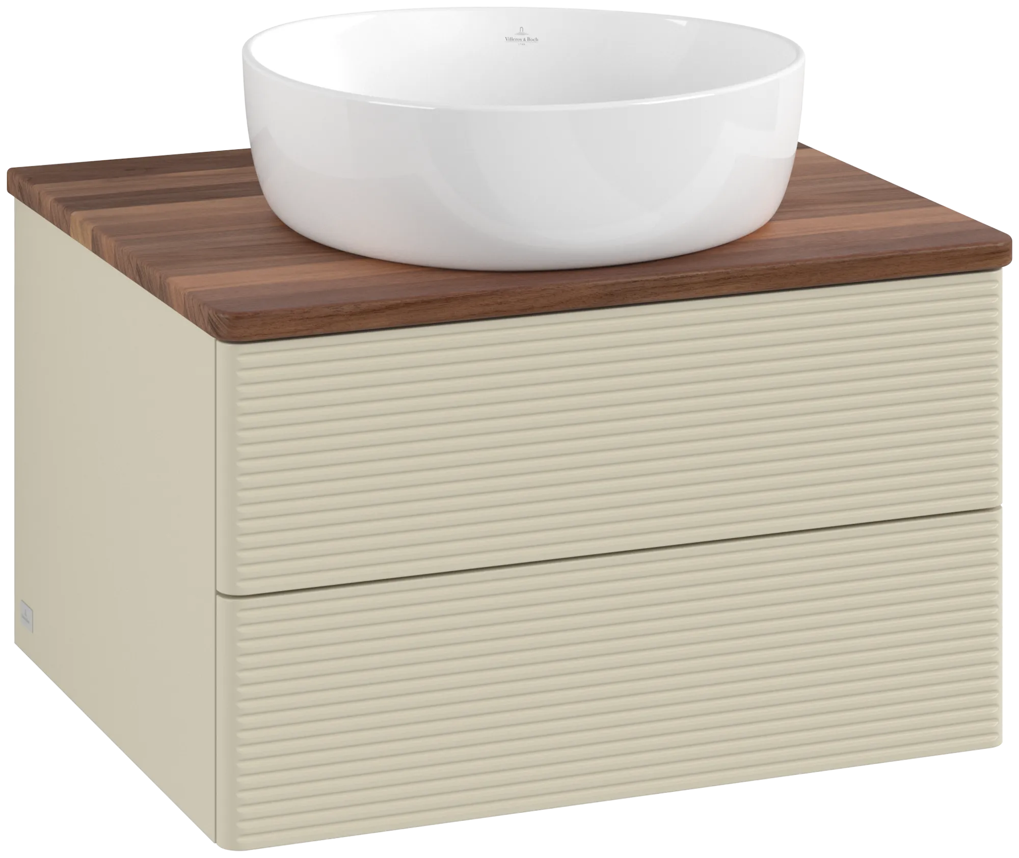 Picture of VILLEROY BOCH Antao Vanity unit, with lighting, 2 pull-out compartments, 600 x 360 x 500 mm, Front with grain texture, Silk Grey Matt Lacquer / Warm Walnut #L18112HJ