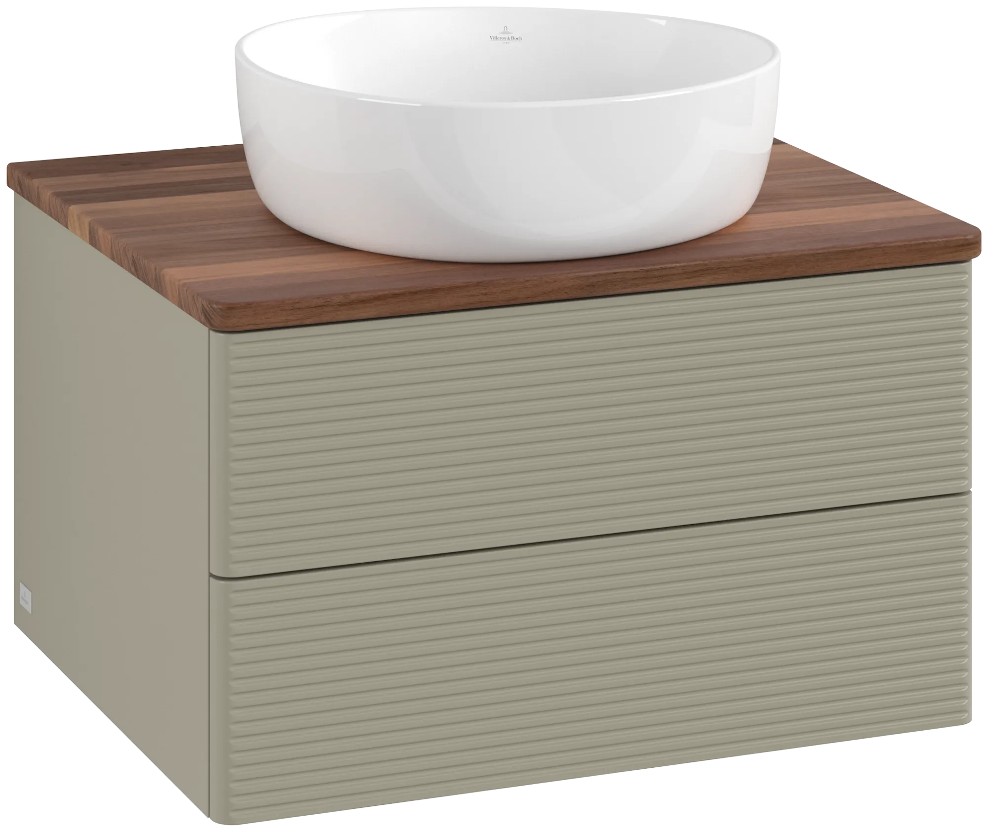 Picture of VILLEROY BOCH Antao Vanity unit, with lighting, 2 pull-out compartments, 600 x 360 x 500 mm, Front with grain texture, Stone Grey Matt Lacquer / Warm Walnut #L18112HK