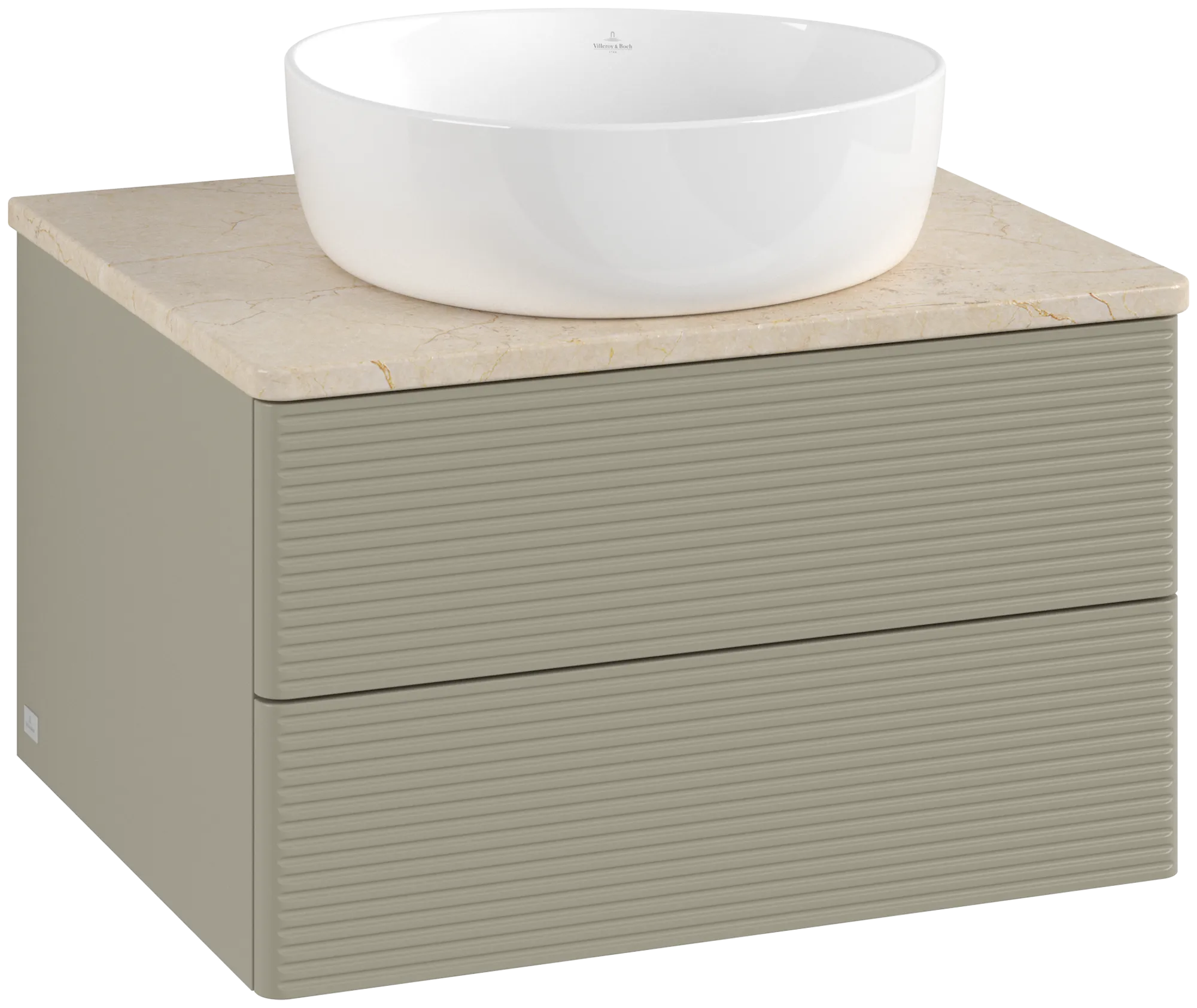 Picture of VILLEROY BOCH Antao Vanity unit, with lighting, 2 pull-out compartments, 600 x 360 x 500 mm, Front with grain texture, Stone Grey Matt Lacquer / Botticino #L18113HK