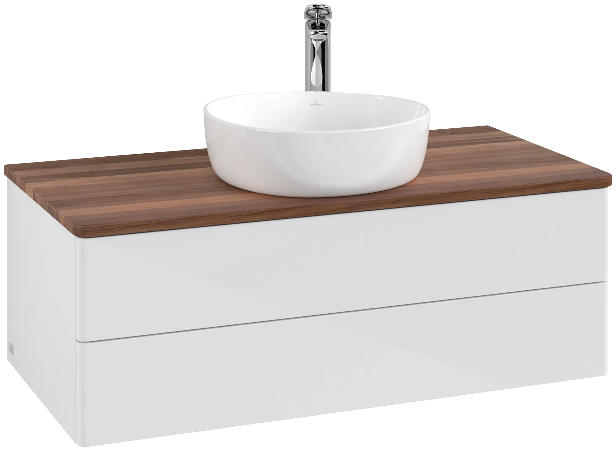 Зображення з  VILLEROY BOCH Antao Vanity unit, with lighting, 2 pull-out compartments, 1000 x 360 x 500 mm, Front without structure, Glossy White Lacquer / Warm Walnut #L20052GF