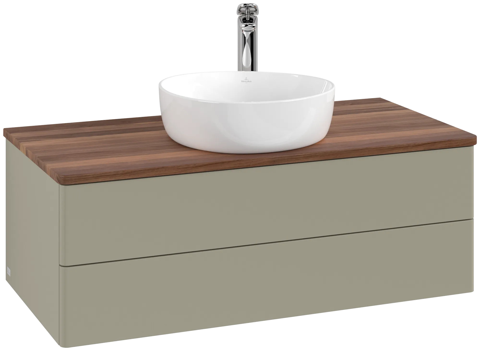 Зображення з  VILLEROY BOCH Antao Vanity unit, with lighting, 2 pull-out compartments, 1000 x 360 x 500 mm, Front without structure, Stone Grey Matt Lacquer / Warm Walnut #L20052HK