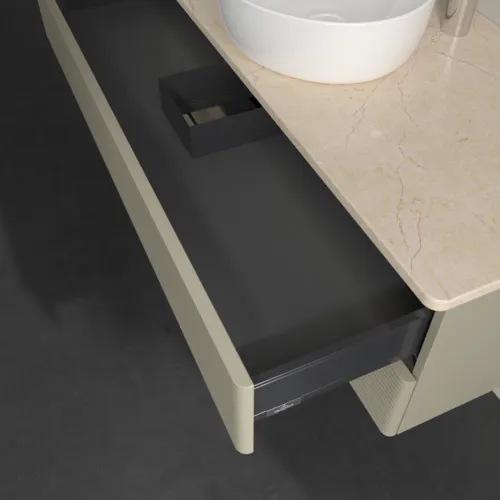 Bild von VILLEROY BOCH Antao Waschbeckenunterschrank, mit Beleuchtung, 2 Auszüge, 1200 x 360 x 500 mm, Front mit Struktur, Stone Grey Matt Lacquer / Botticino #L21153HK