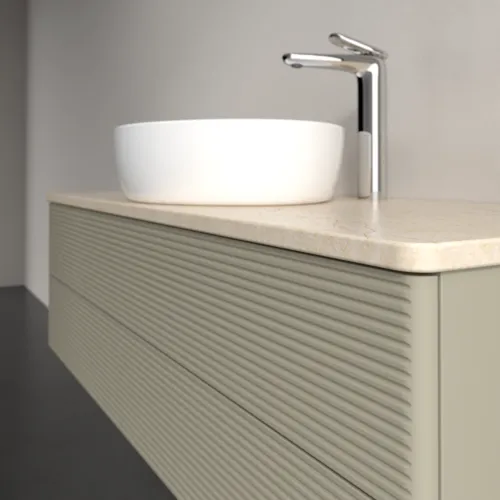 Bild von VILLEROY BOCH Antao Waschbeckenunterschrank, mit Beleuchtung, 2 Auszüge, 1200 x 360 x 500 mm, Front mit Struktur, Stone Grey Matt Lacquer / Botticino #L21153HK
