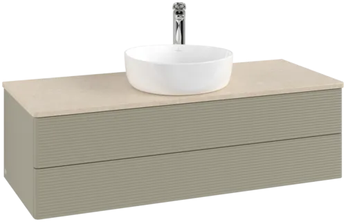 VILLEROY BOCH Antao Vanity unit, with lighting, 2 pull-out compartments, 1200 x 360 x 500 mm, Front with grain texture, Stone Grey Matt Lacquer / Botticino #L21153HK resmi