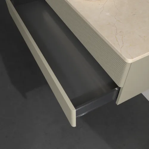 Bild von VILLEROY BOCH Antao Waschbeckenunterschrank, mit Beleuchtung, 2 Auszüge, 1200 x 360 x 500 mm, Front mit Struktur, Stone Grey Matt Lacquer / Botticino #L21153HK