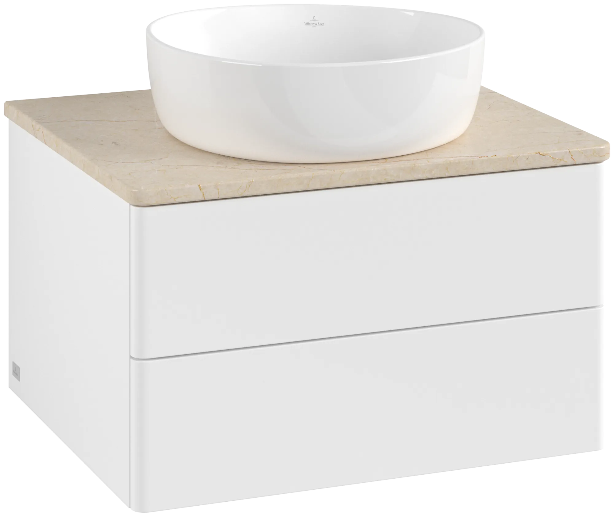 Picture of VILLEROY BOCH Antao Vanity unit, with lighting, 2 pull-out compartments, 600 x 360 x 500 mm, Front without structure, White Matt Lacquer / Botticino #L18013MT
