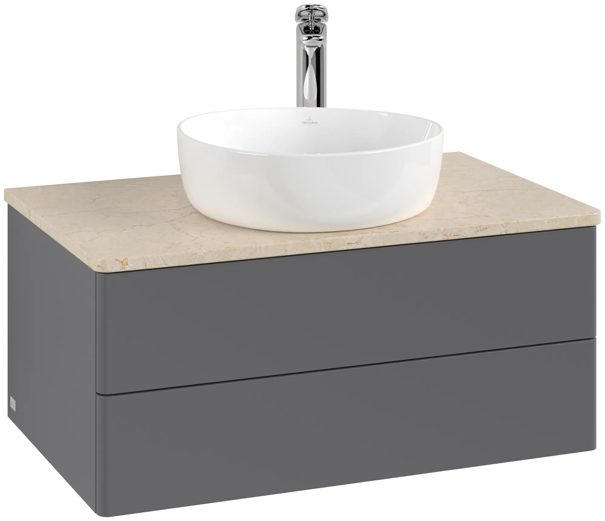 Зображення з  VILLEROY BOCH Antao Vanity unit, with lighting, 2 pull-out compartments, 800 x 360 x 500 mm, Front without structure, Anthracite Matt Lacquer / Botticino #L19053GK