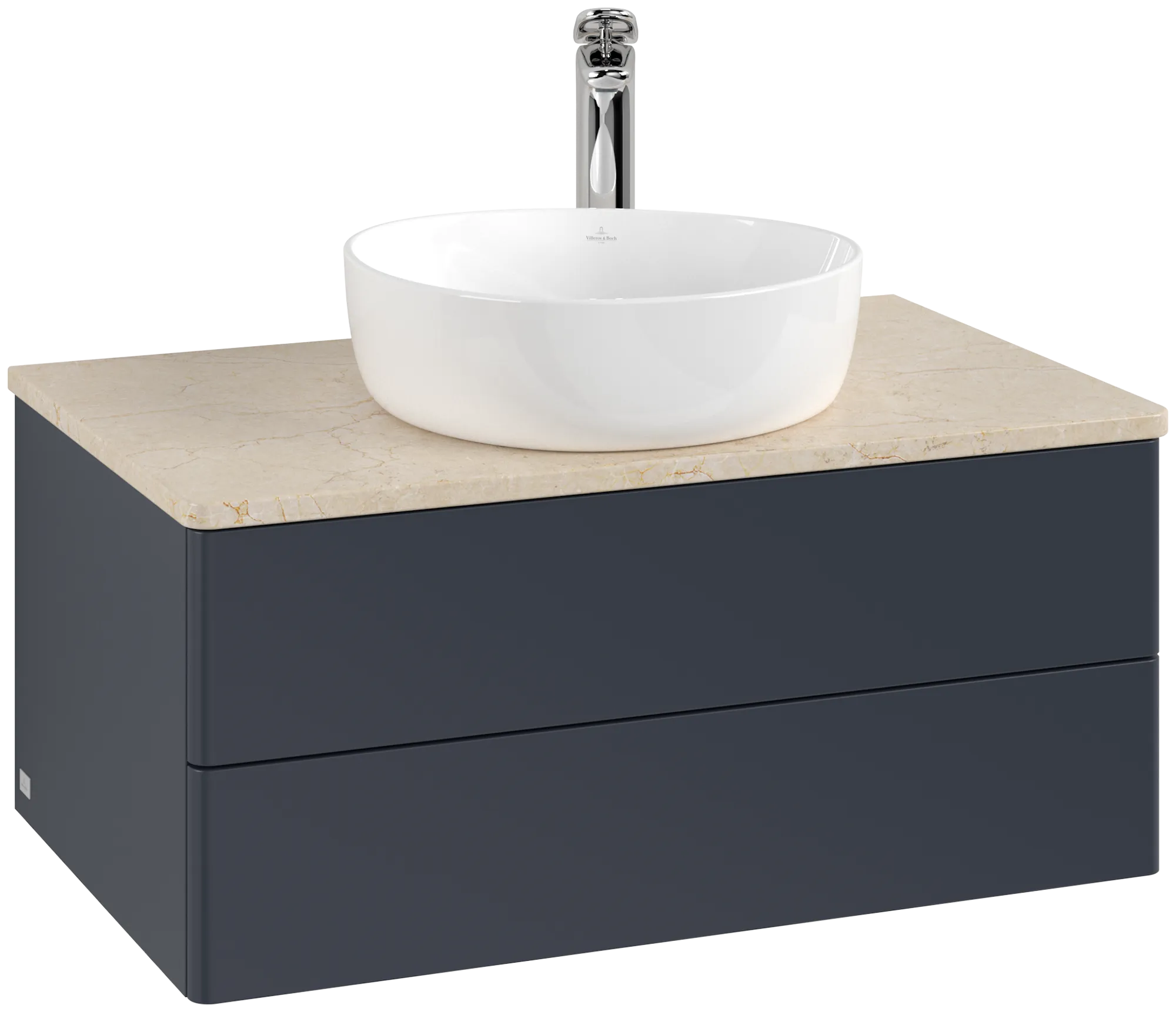 Obrázek VILLEROY BOCH Antao Vanity unit, with lighting, 2 pull-out compartments, 800 x 360 x 500 mm, Front without structure, Midnight Blue Matt Lacquer / Botticino #L19053HG