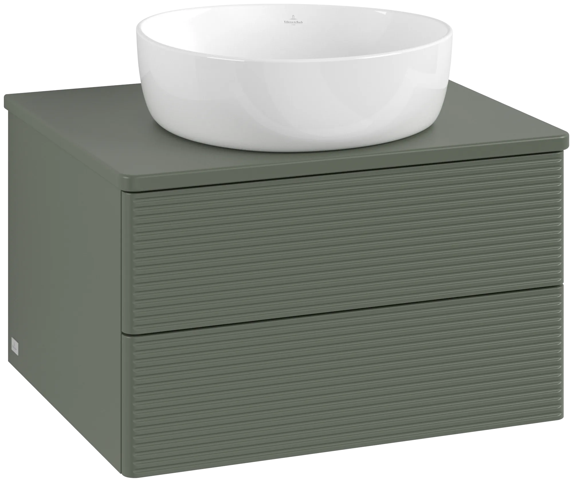 Picture of VILLEROY BOCH Antao Vanity unit, with lighting, 2 pull-out compartments, 600 x 360 x 500 mm, Front with grain texture, Leaf Green Matt Lacquer / Leaf Green Matt Lacquer #L18110HL