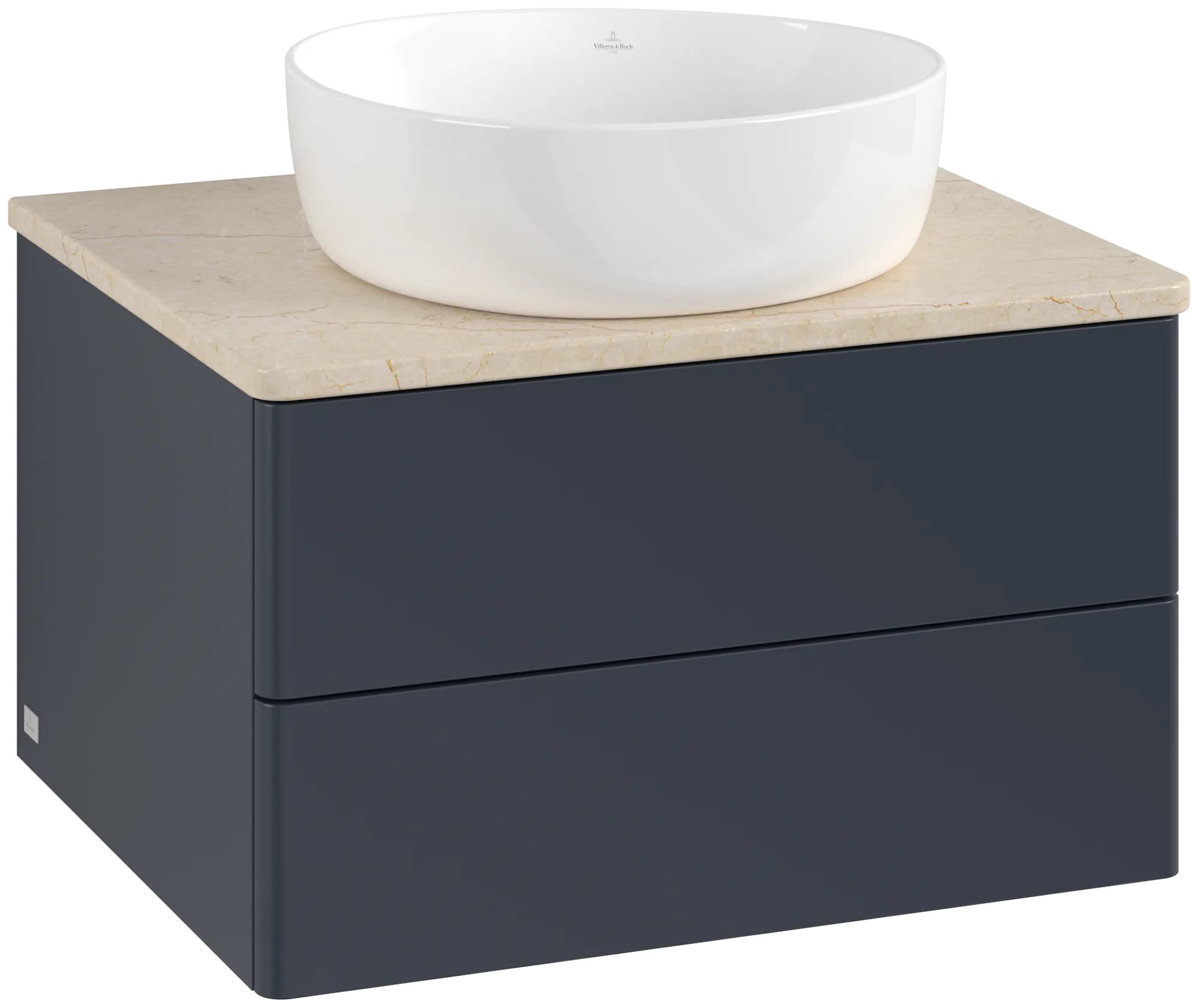 VILLEROY BOCH Antao Vanity unit, with lighting, 2 pull-out compartments, 600 x 360 x 500 mm, Front without structure, Midnight Blue Matt Lacquer / Botticino #L18013HG resmi