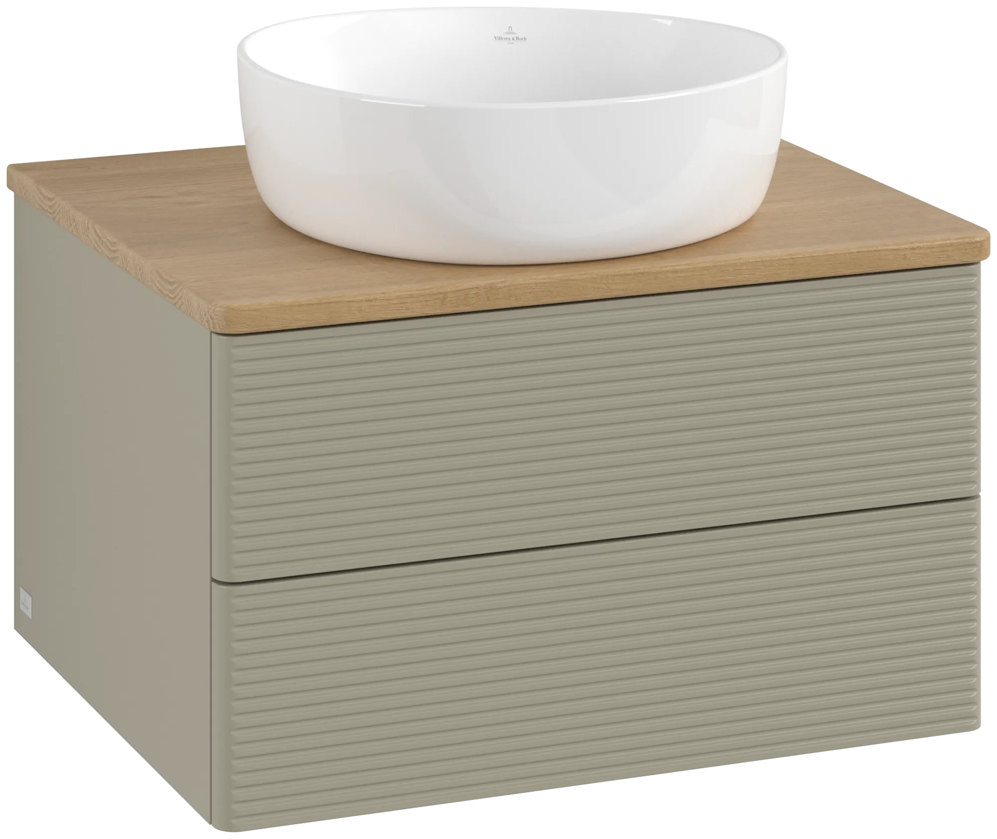 Picture of VILLEROY BOCH Antao Vanity unit, with lighting, 2 pull-out compartments, 600 x 360 x 500 mm, Front with grain texture, Stone Grey Matt Lacquer / Honey Oak #L18111HK