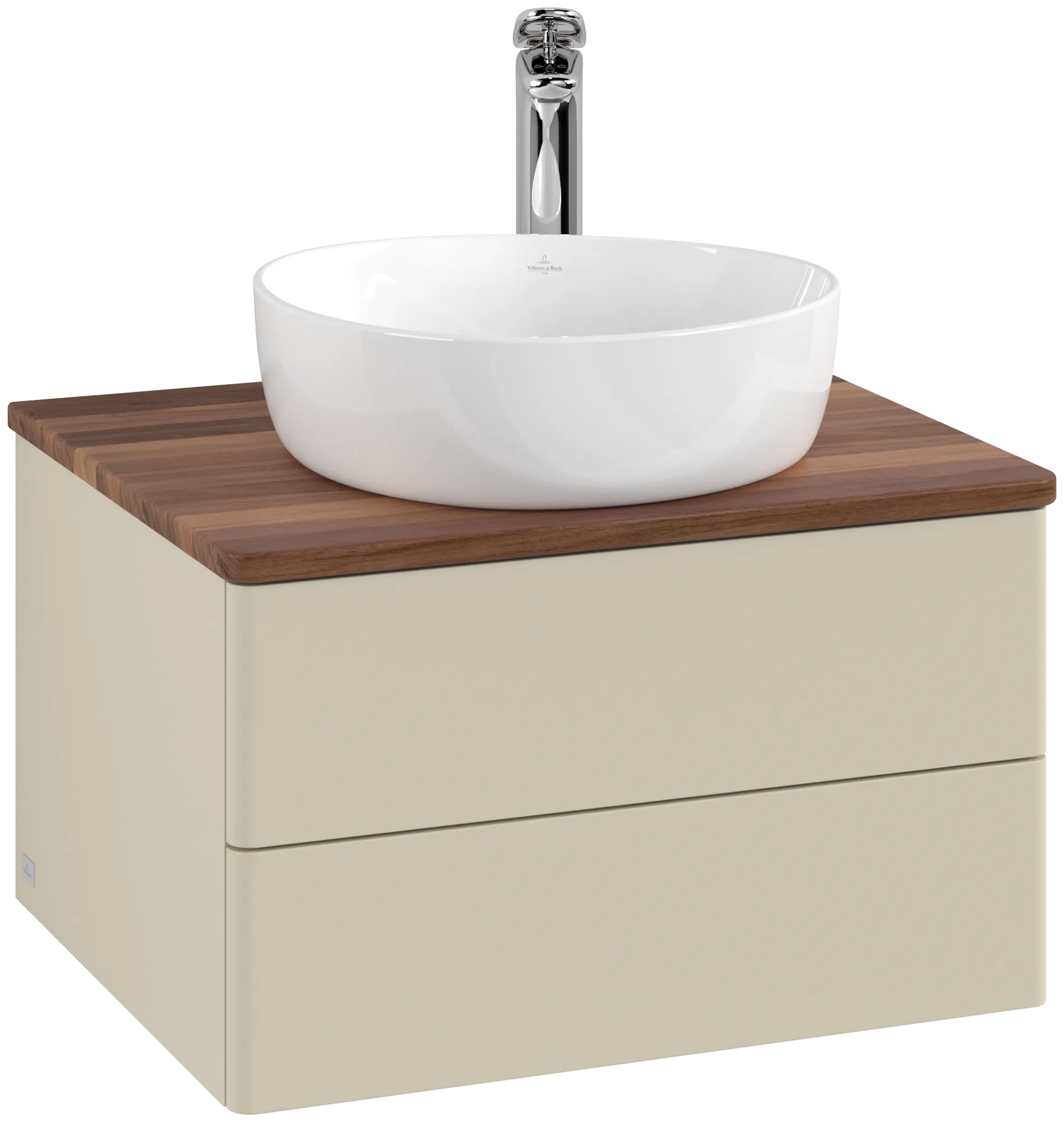 Picture of VILLEROY BOCH Antao Vanity unit, with lighting, 2 pull-out compartments, 600 x 360 x 500 mm, Front without structure, Silk Grey Matt Lacquer / Warm Walnut #L18052HJ