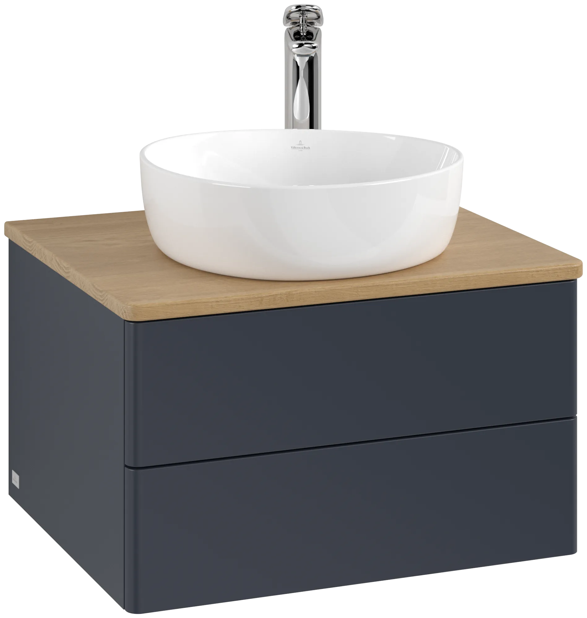 Picture of VILLEROY BOCH Antao Vanity unit, with lighting, 2 pull-out compartments, 600 x 360 x 500 mm, Front without structure, Midnight Blue Matt Lacquer / Honey Oak #L18051HG
