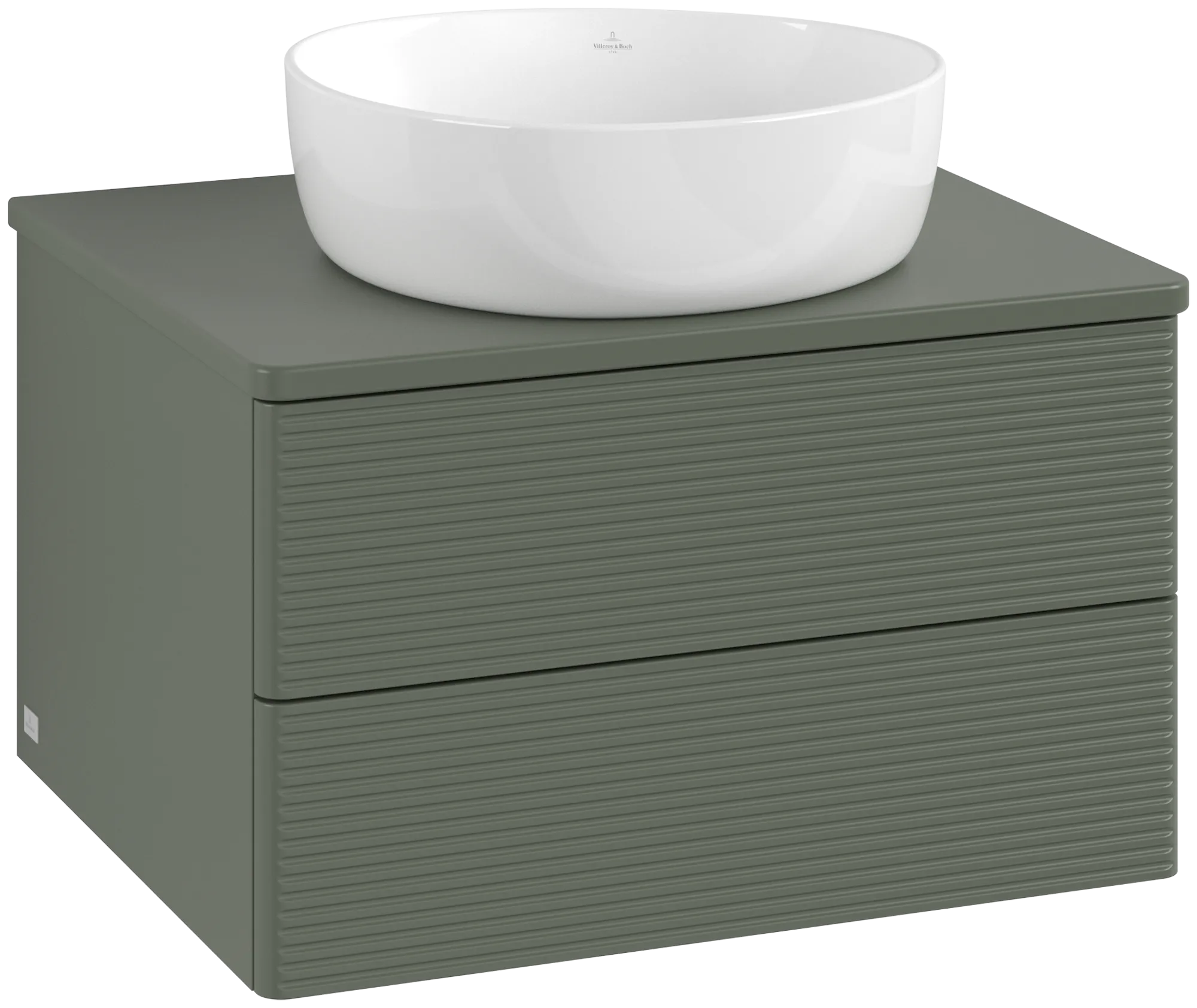 Picture of VILLEROY BOCH Antao Vanity unit, with lighting, 2 pull-out compartments, 600 x 360 x 500 mm, Front with grain texture, Leaf Green Matt Lacquer / Leaf Green Matt Lacquer #L18150HL