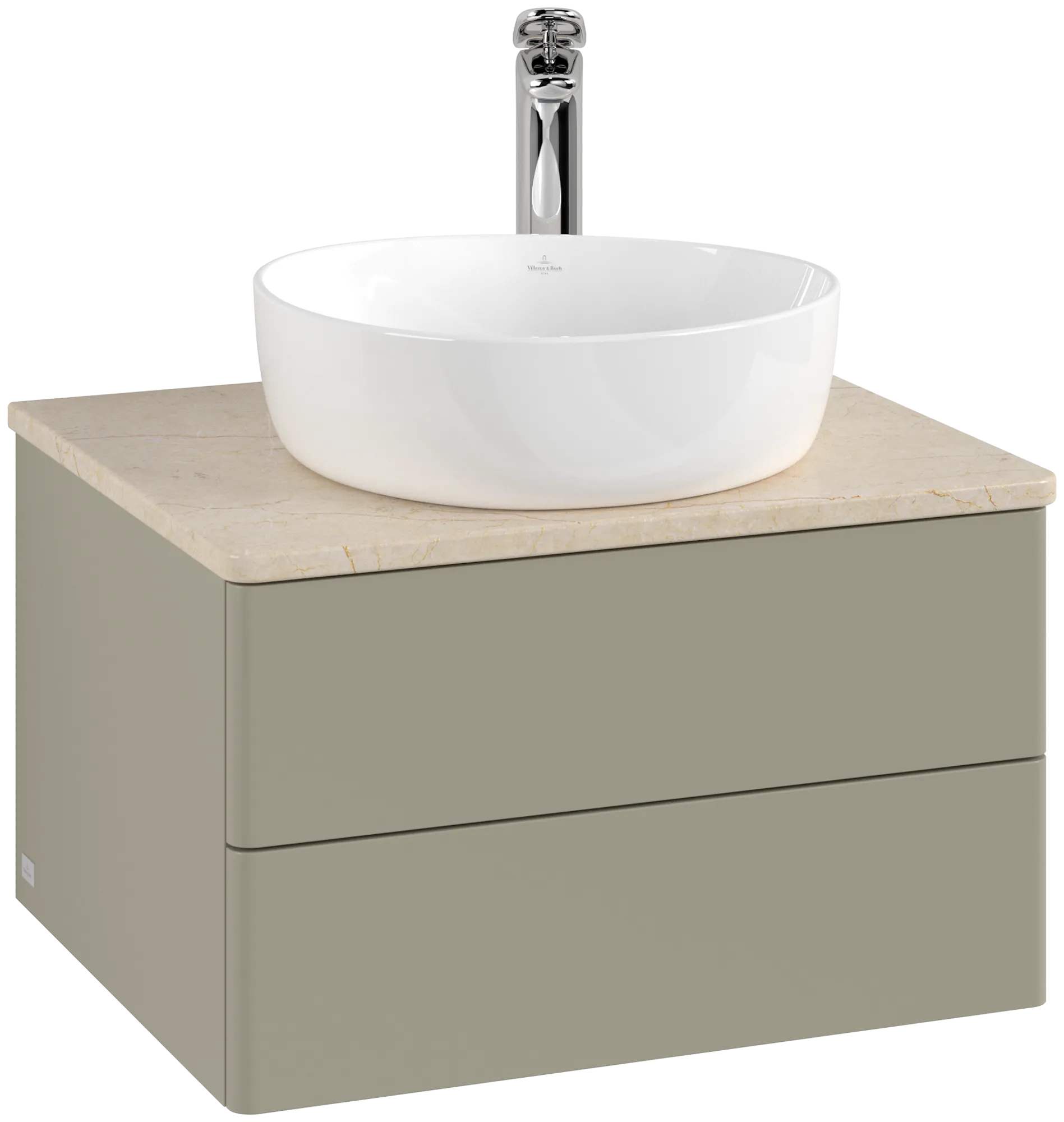 Picture of VILLEROY BOCH Antao Vanity unit, with lighting, 2 pull-out compartments, 600 x 360 x 500 mm, Front without structure, Stone Grey Matt Lacquer / Botticino #L18053HK