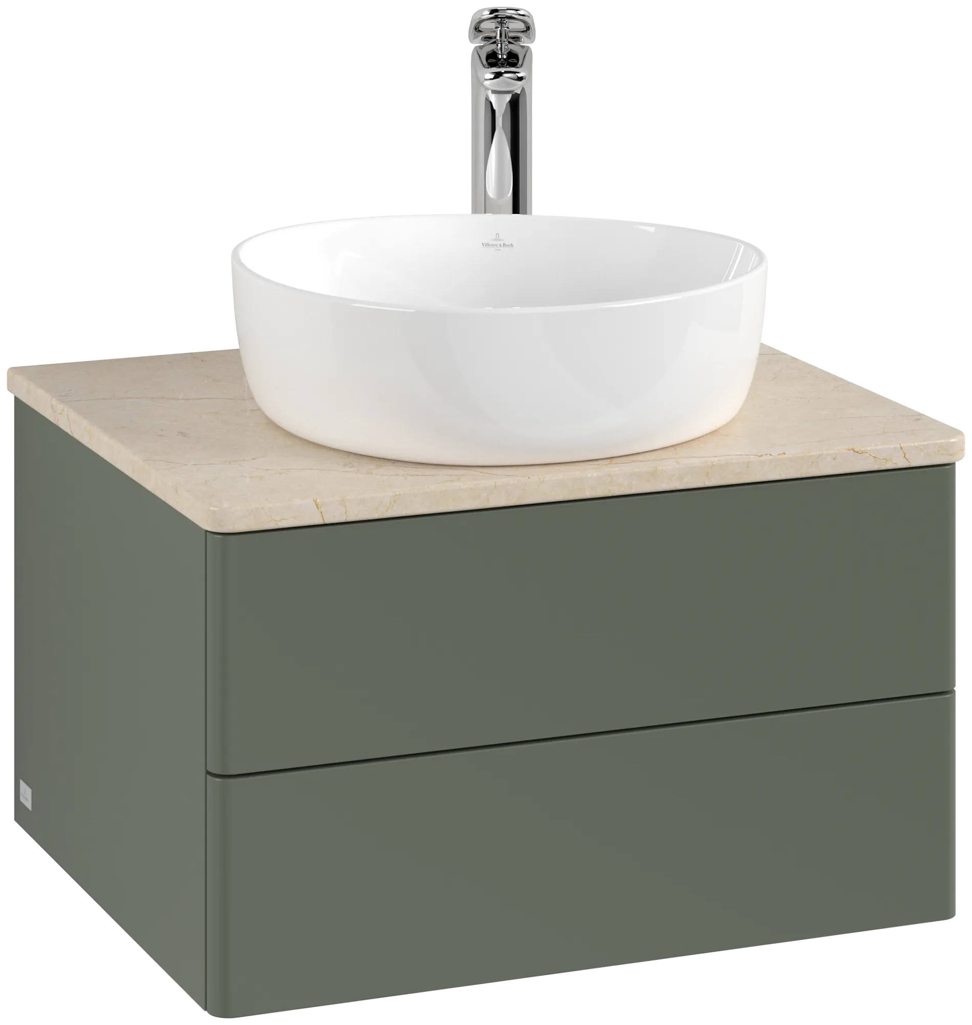 Picture of VILLEROY BOCH Antao Vanity unit, with lighting, 2 pull-out compartments, 600 x 360 x 500 mm, Front without structure, Leaf Green Matt Lacquer / Botticino #L18053HL