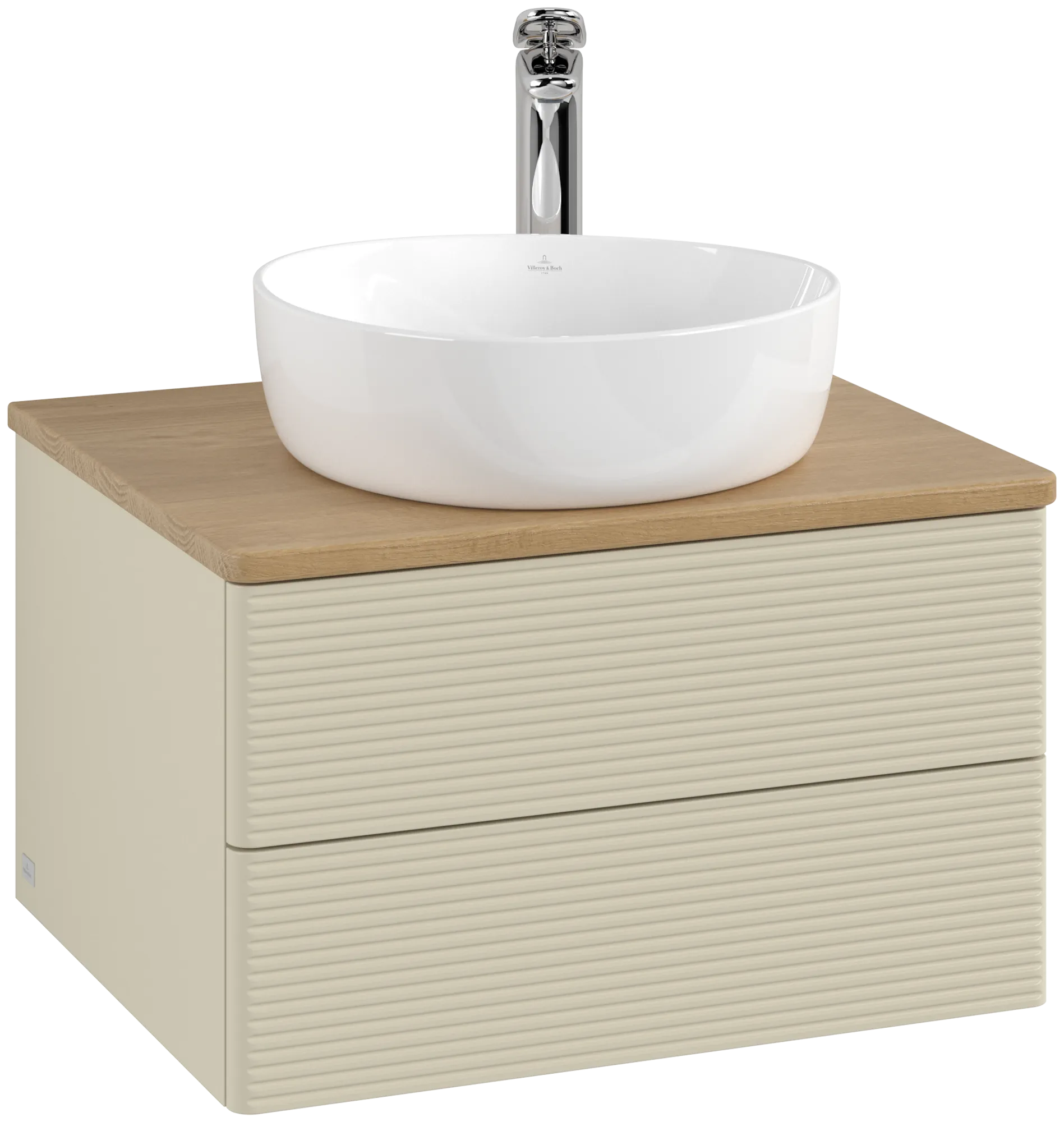 Picture of VILLEROY BOCH Antao Vanity unit, with lighting, 2 pull-out compartments, 600 x 360 x 500 mm, Front with grain texture, Silk Grey Matt Lacquer / Honey Oak #L18151HJ