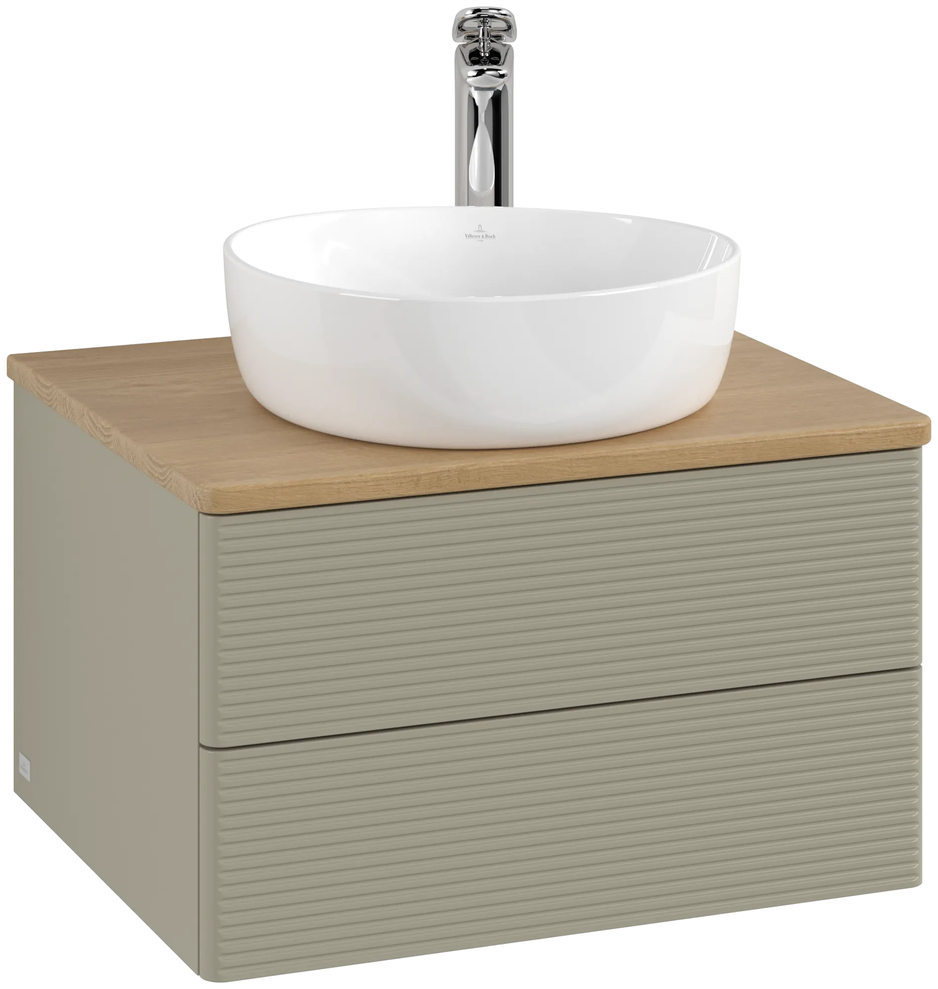 Picture of VILLEROY BOCH Antao Vanity unit, with lighting, 2 pull-out compartments, 600 x 360 x 500 mm, Front with grain texture, Stone Grey Matt Lacquer / Honey Oak #L18151HK