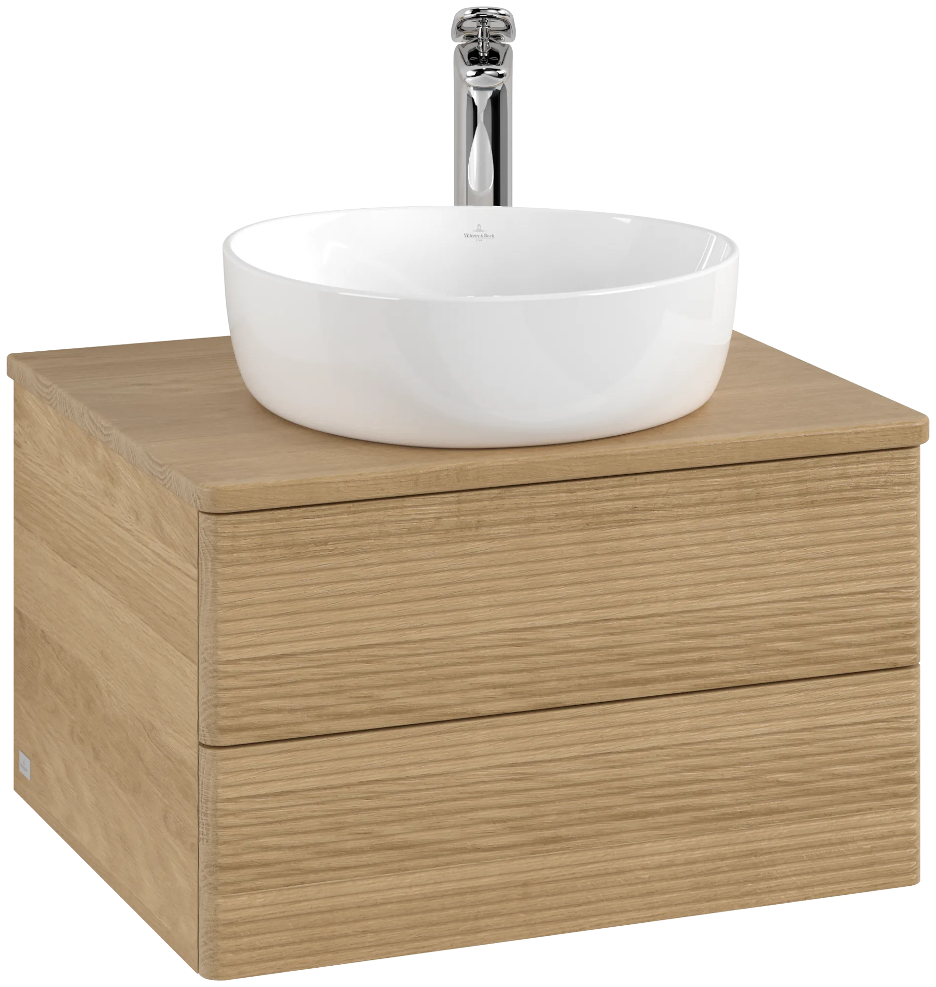 Picture of VILLEROY BOCH Antao Vanity unit, with lighting, 2 pull-out compartments, 600 x 360 x 500 mm, Front with grain texture, Honey Oak / Honey Oak #L18151HN