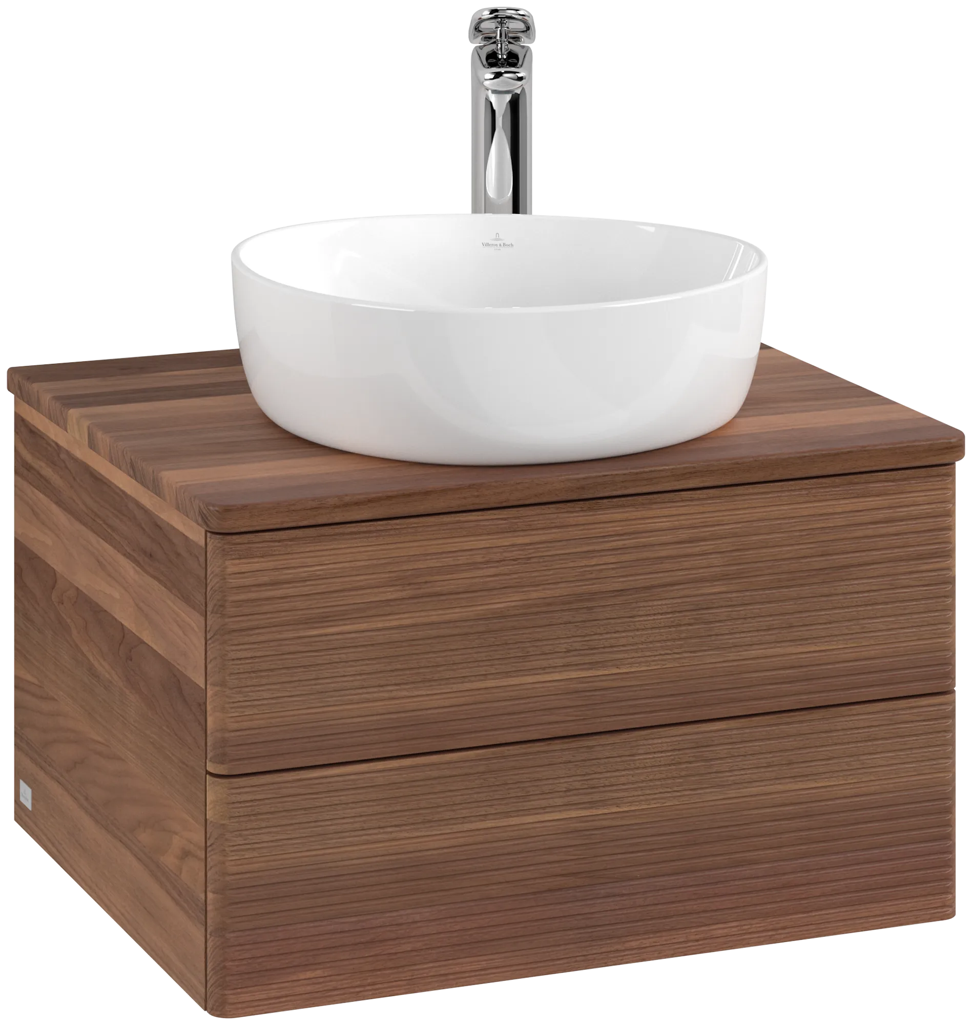 Picture of VILLEROY BOCH Antao Vanity unit, with lighting, 2 pull-out compartments, 600 x 360 x 500 mm, Front with grain texture, Warm Walnut / Warm Walnut #L18152HM