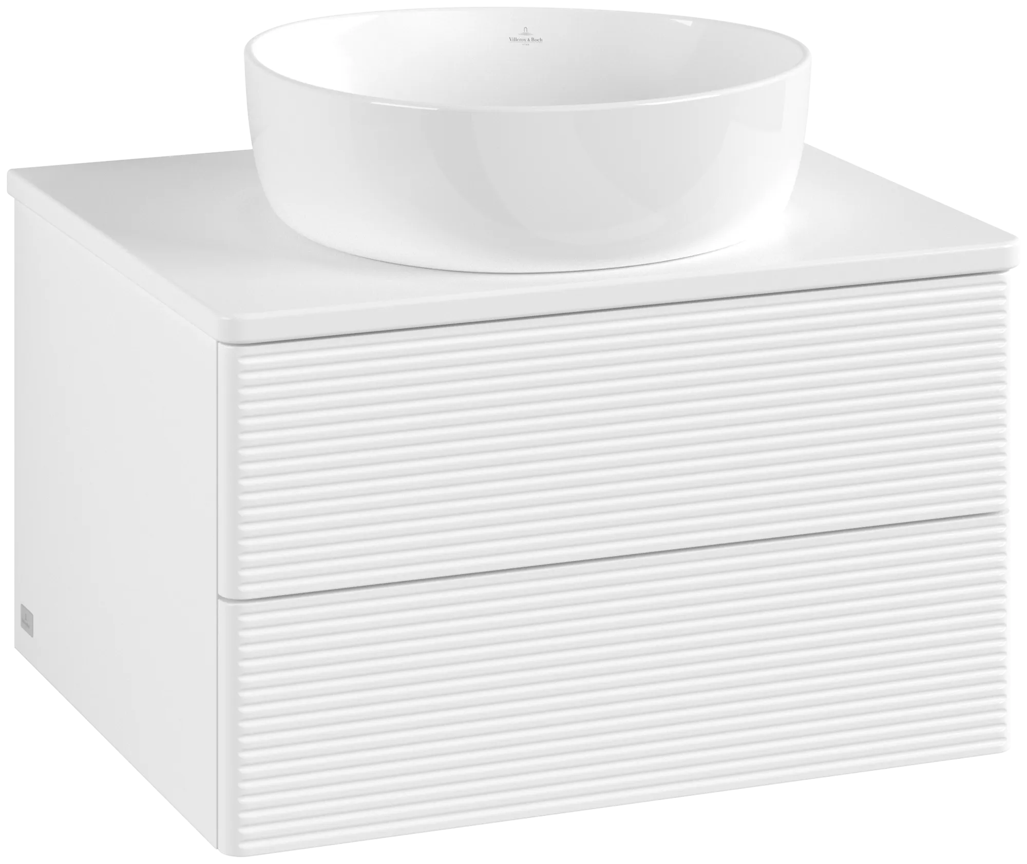 Picture of VILLEROY BOCH Antao Vanity unit, with lighting, 2 pull-out compartments, 600 x 360 x 500 mm, Front with grain texture, White Matt Lacquer / White Matt Lacquer #L18150MT