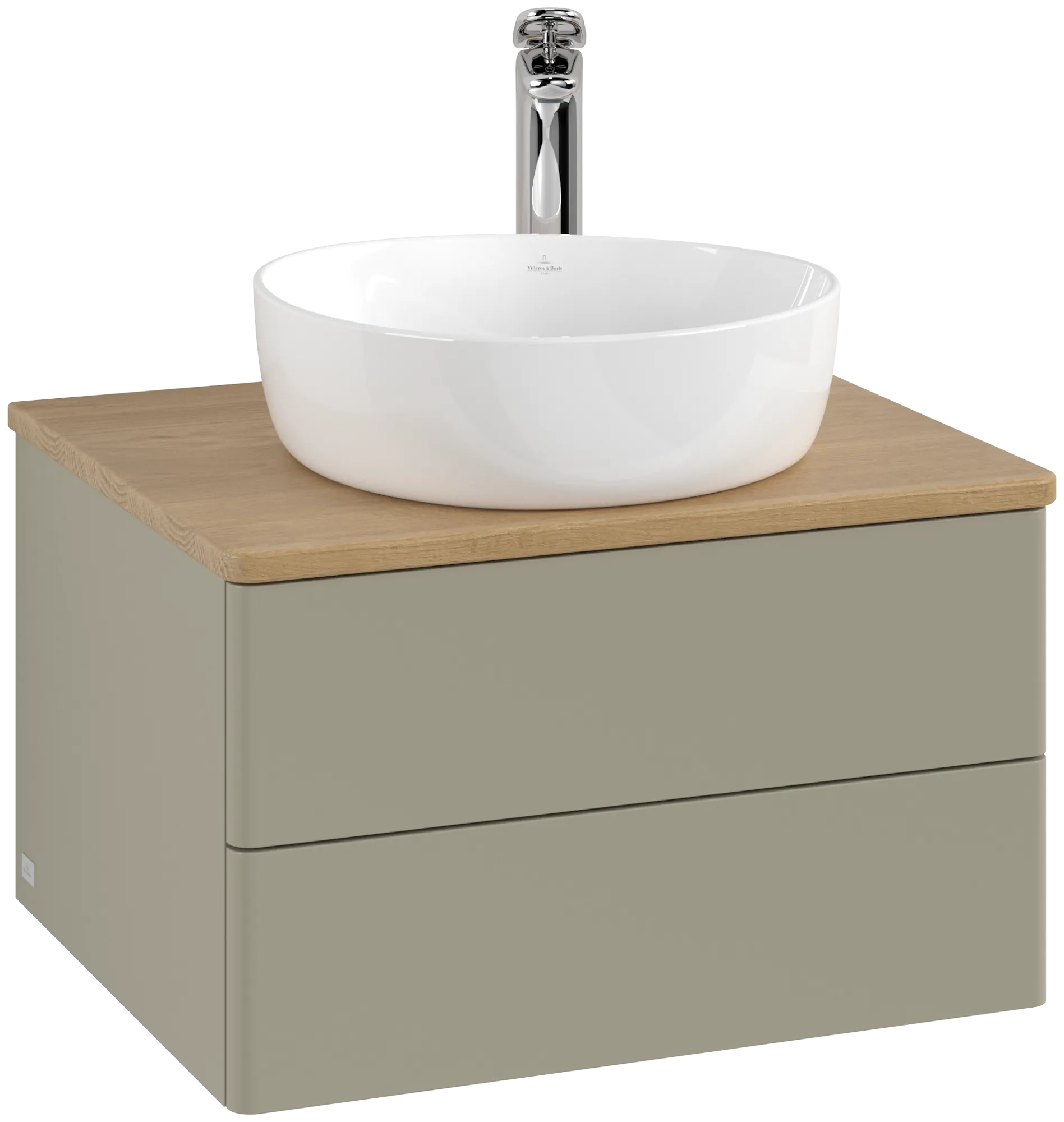 Picture of VILLEROY BOCH Antao Vanity unit, with lighting, 2 pull-out compartments, 600 x 360 x 500 mm, Front without structure, Stone Grey Matt Lacquer / Honey Oak #L18051HK