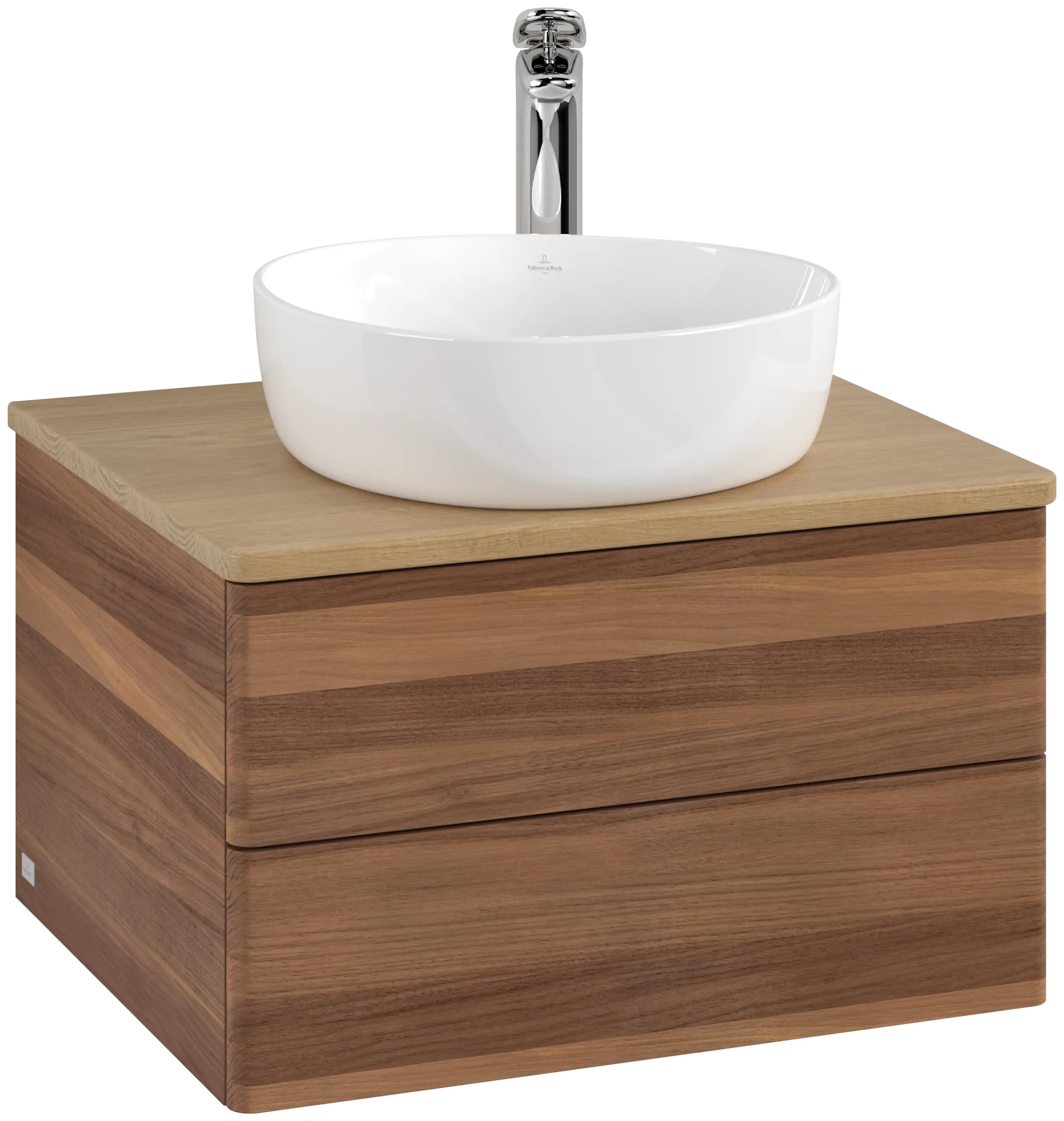 Picture of VILLEROY BOCH Antao Vanity unit, with lighting, 2 pull-out compartments, 600 x 360 x 500 mm, Front without structure, Warm Walnut / Honey Oak #L18051HM