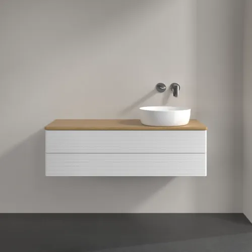 Obrázek VILLEROY BOCH Antao Vanity unit, with lighting, 2 pull-out compartments, 1200 x 360 x 500 mm, Front with grain texture, Glossy White Lacquer / Honey Oak #L23111GF